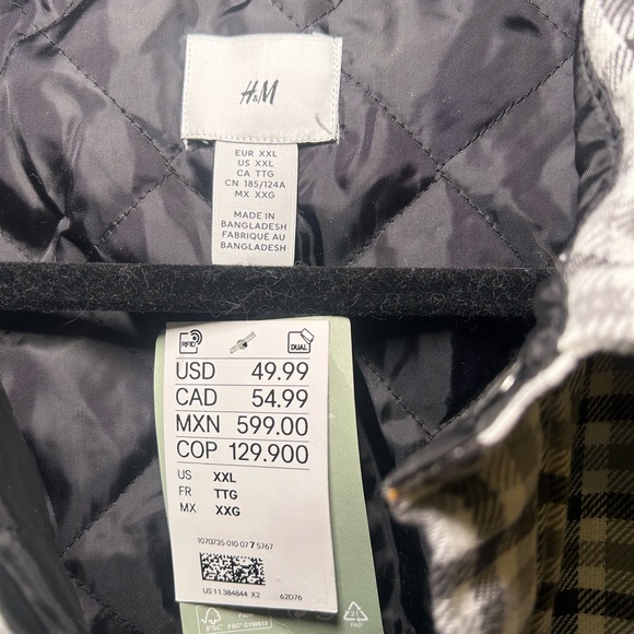 NWT H&M Men’s Padded Flannel Overshirt Size XXL - Picture 7 of 8